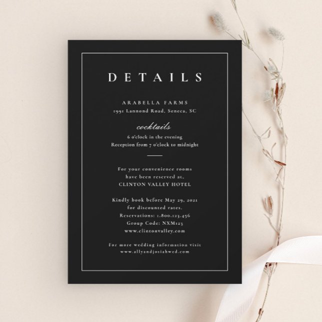 Information om Classic Black and White Bröllop (Simple Black and White Wedding Details Enclosure Cards.)
