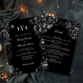 Information om Classic Gothic Black Måne Monogram Inbjudningar