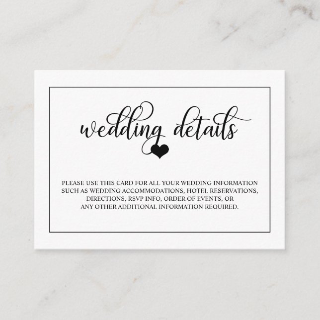 Information om Classy Modern Black White Heart Brö Tilläggskort (Framsida)