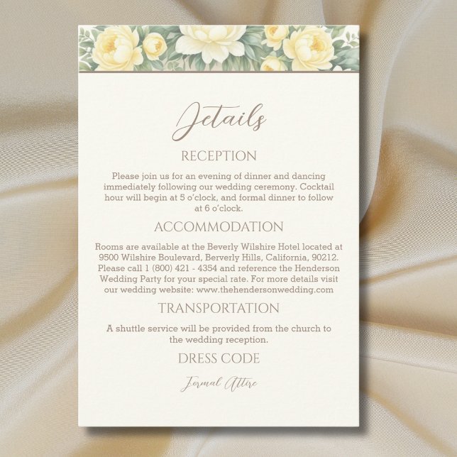 Information om Cream Blommigt Summer Peony Bröllop Tilläggskort (Skapare uppladdad)