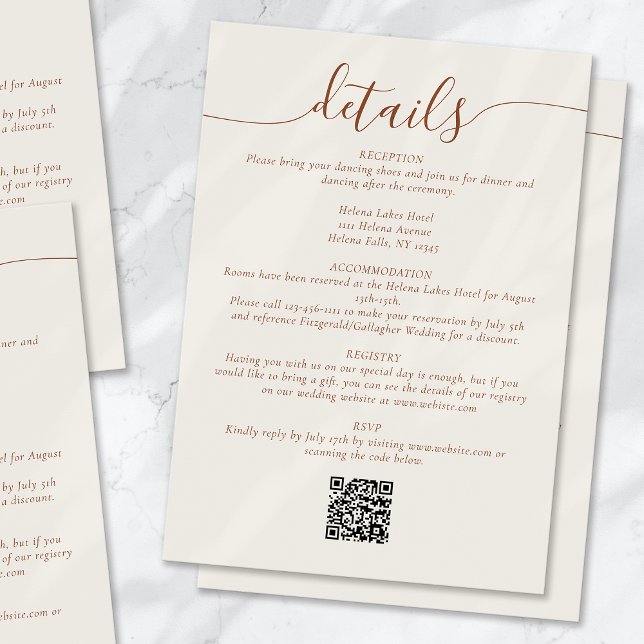 Information om Cream Bohemian Script Simple Bröllo Tilläggskort (Skapare uppladdad)