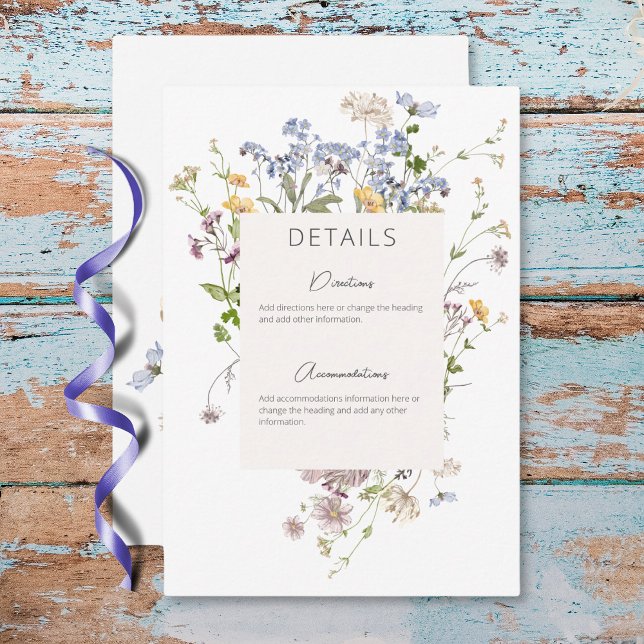 Information om den känsliga Boho Wildblommor White Tilläggskort (Delicate Boho Wildflowers White Details Enclosure Card)