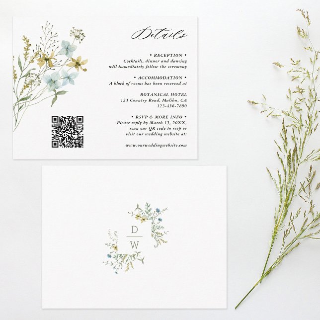 Information om den känsliga Wildblommoderna Boho B Tilläggskort (Front & Back)