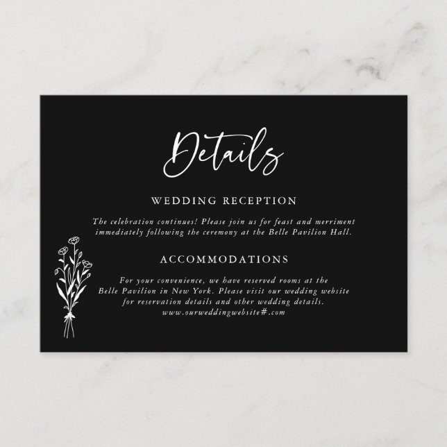 Information om den minimalistiska Blommigten Bouqu Tilläggskort (Framsida)