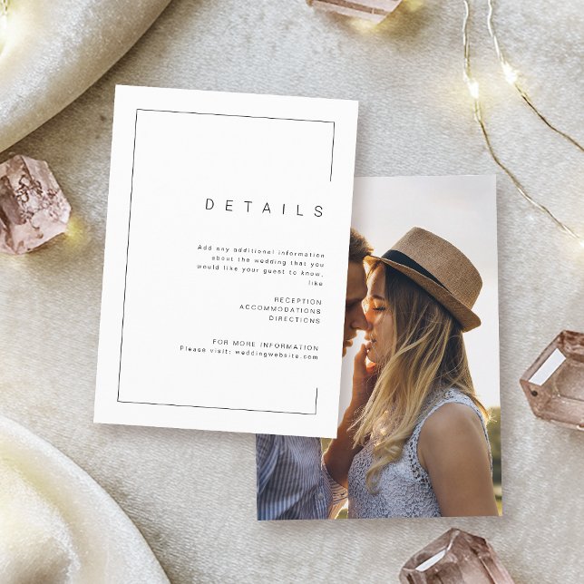 Information om den moderna chicens minimalistiska  tilläggskort (Modern chic minimalist photo wedding details enclosure card)