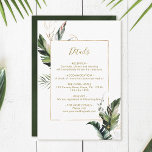 Information om den tropiska vattenfärgen Foliage G Tilläggskort<br><div class="desc">Kortet i bröllop innehåller uppgifter om vattenfärgen grönt tropisk löv,  handflatan träd löv,  banan löv med en guld-rektangel ram. Det är perfekt för en strand- eller destinationsbröllop. >>>> Checka ut hela samlingen >>> https://www.zazzle.com/collections/tropical_foliage_gold_collection-119316977990783186</div>