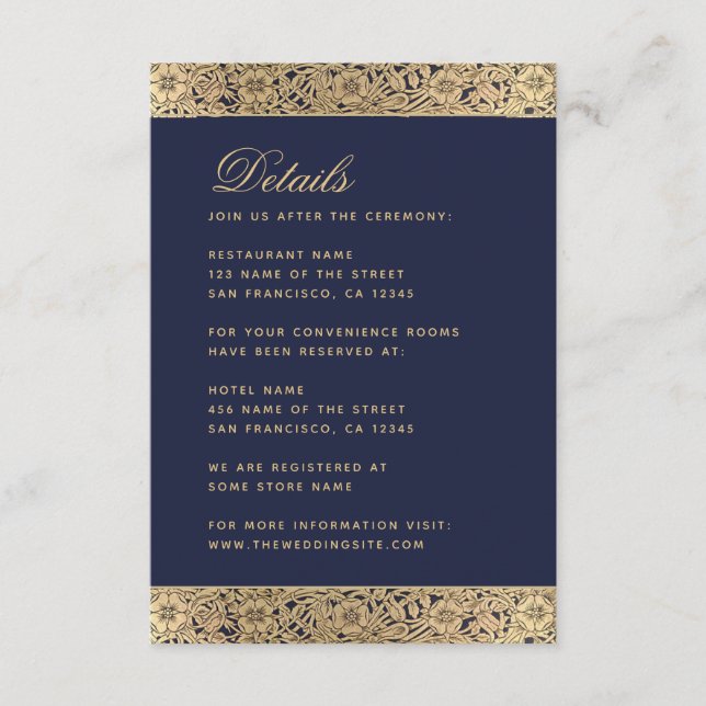 Information om det blå Bröllopen vid flottan - Vin Tilläggskort (Framsida)