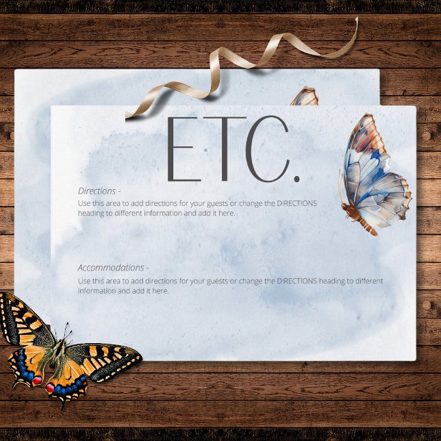 Information om det moderna blått och rostiga vatte tilläggskort (Modern Blue & Rust Watercolor Butterflies Details Enclosure Card)
