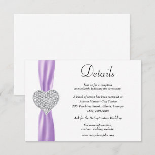 Information om Diamond Heart Lila Ribbon Bröllop Tilläggskort