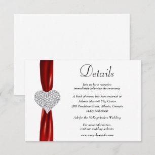 Information om Diamond Heart Red Ribbon Bröllop Tilläggskort