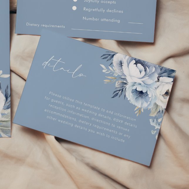 Information om Divine Blue Gorgous Blommigt Bröllo Tilläggskort (Skapare uppladdad)