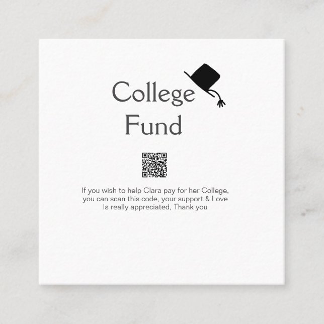 Information om donation från student fyrkantigt visitkort (Framsida)