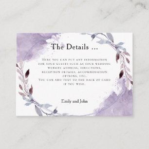 Information om Dreamy Lila Löv Watercolor Bröllop Tilläggskort