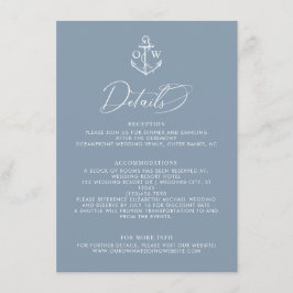 Information om Dusty Blue Anchor Nautical Bröllop Tilläggskort