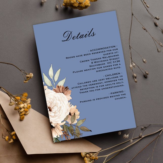 Information om Dusty Blue Boho Flowers Bröllop Tilläggskort (Skapare uppladdad)