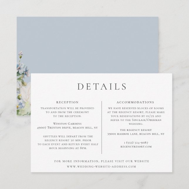 Information om Dusty Blue Garden Blommigt Bröllop Inbjudningar (Fram/baksida)