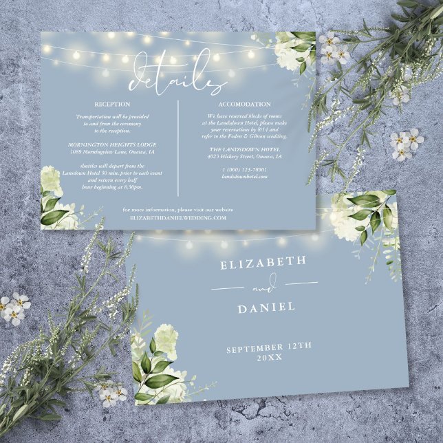 Information om Dusty Blue Greenery Bröllop Inbjudningar (Dusty Blue Greenery Wedding Details Information Invitation)