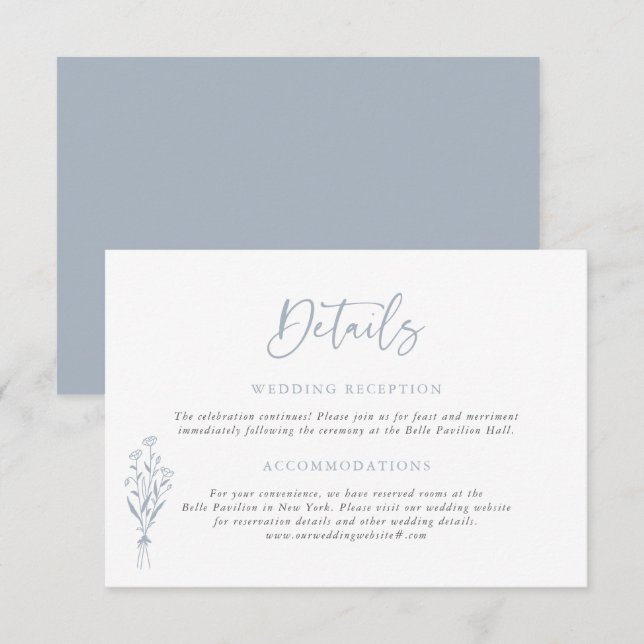 Information om Dusty Blue Minimailist Bouquet Bröl Tilläggskort (Fram/baksida)