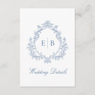 Information om Dusty Blue Monogram Vapensköld Bröl Tilläggskort
