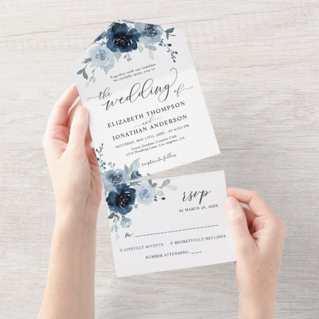 Information om Dusty Blue Mörk Navy Blommigt Bröll (Avrivbar del)