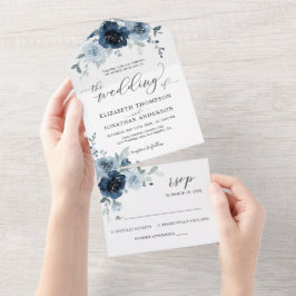 Information om Dusty Blue Mörk Navy Blommigt Bröll