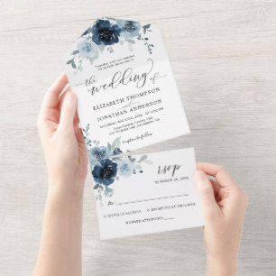 Information om Dusty Blue Mörk Navy Blommigt Bröll