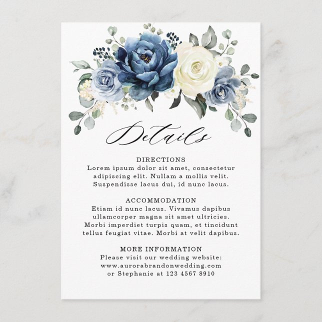 Information om Dusty Blue Navy Champagne Ivory Brö Tilläggskort (Framsida)