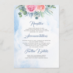 Information om Dusty Blue och Rosa Blommigt Bröllo Tilläggskort