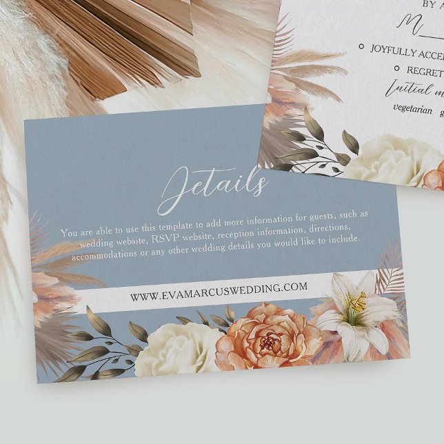 Information om Dusty Blue Peach Blommigt Bröllop Tilläggskort (Skapare uppladdad)