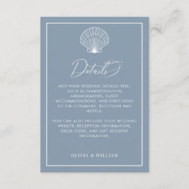 Information om Dusty Blue Seashell Beach Wedding Tilläggskort