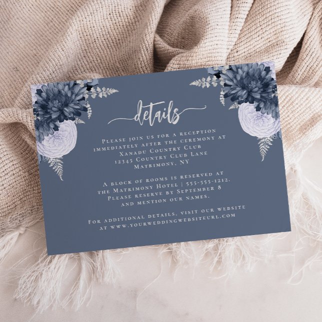Information om Dusty Blue Silver Blommigt Bröllop Tilläggskort (Skapare uppladdad)