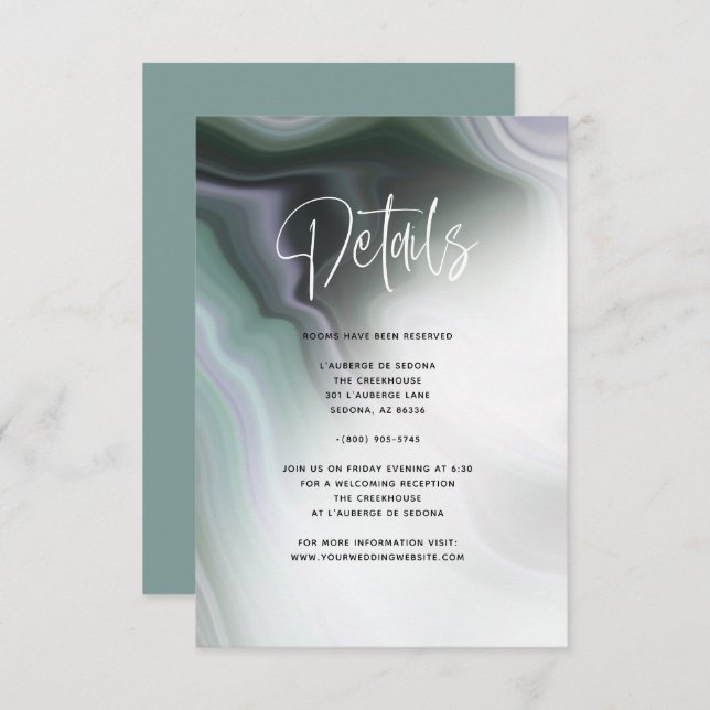 Information om Dusty Jade Sage Grönt Violet Agate Inbjudningar (Fram/baksida)