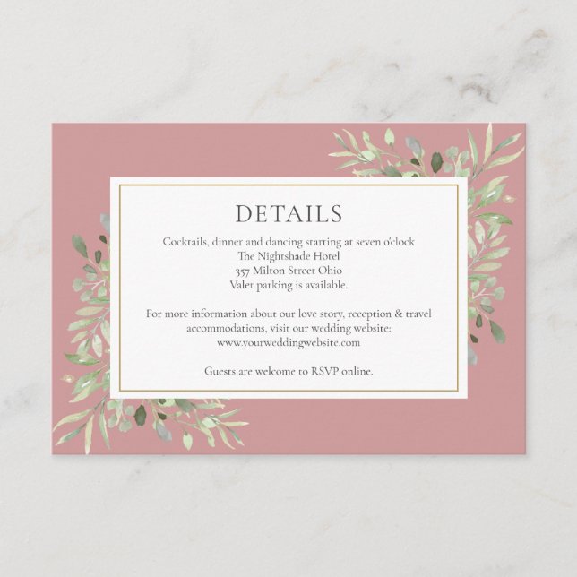 Information om Dusty Ro Greenery Blommigt Bröllop Tilläggskort (Framsida)