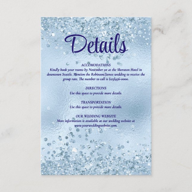 Information om elegant Baby blue Glitter och Foil  Tilläggskort (Framsida)