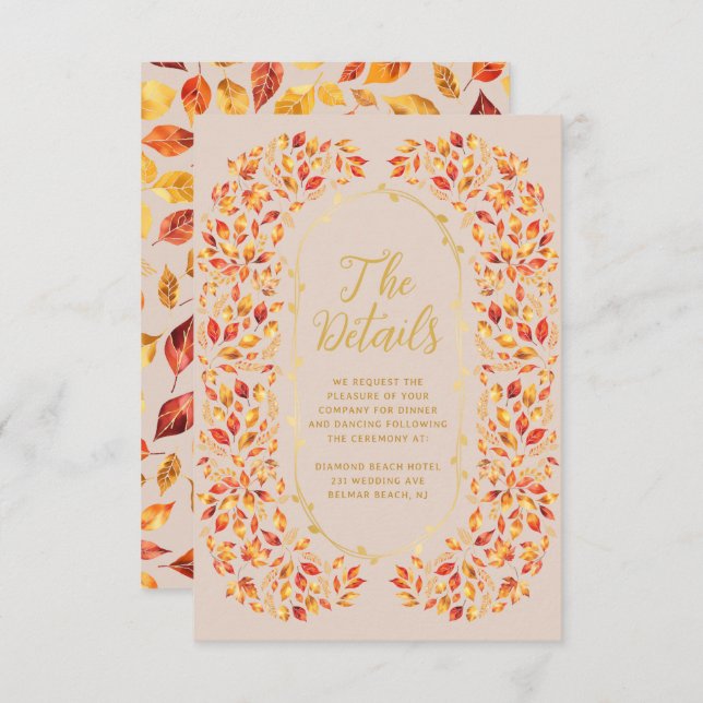 Information om elegant Beige Fall Rustic Löv Bröll Tilläggskort (Fram/baksida)