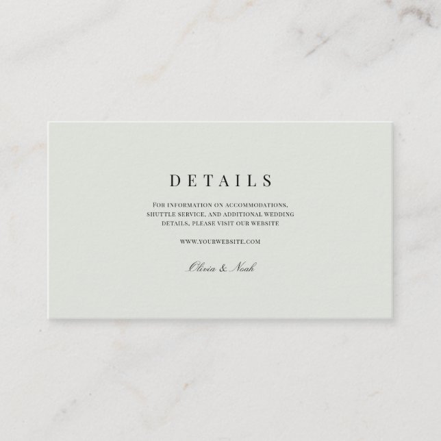 Information om elegant Black & Sage Grönt Bröllop Tilläggskort (Framsida)