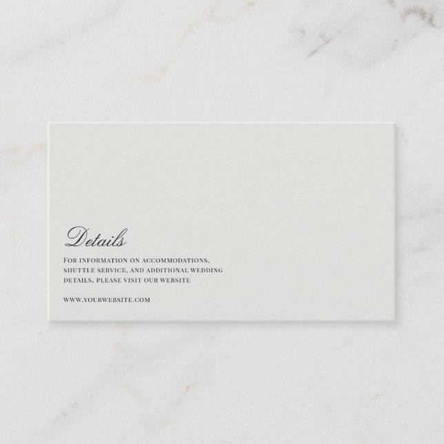 Information om elegant Black & Sage Grönt Bröllop Tilläggskort (Framsida)