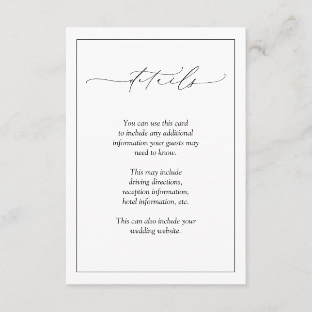 Information om elegant Black & White Calligraphy B Tilläggskort (Framsida)