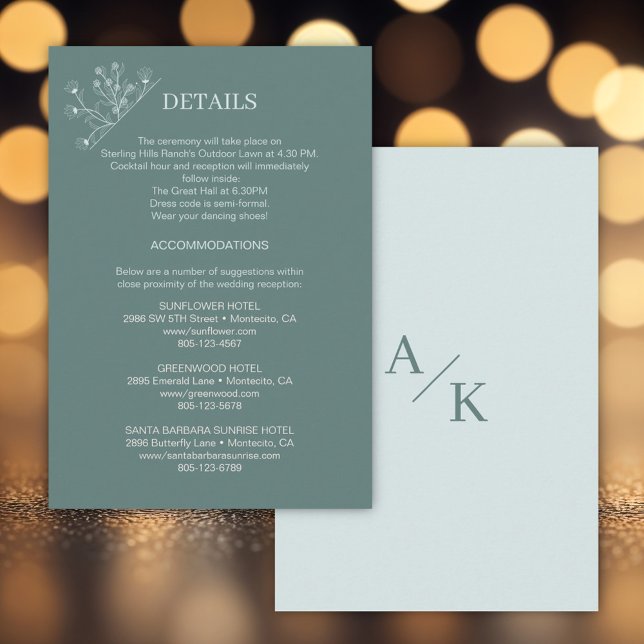 Information om elegant Blommigt Teal Bröllop Tilläggskort (Skapare uppladdad)