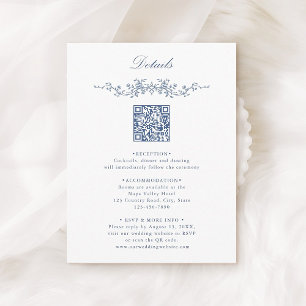 Information om elegant Blue Blommigt Gräns QR-kod Tilläggskort