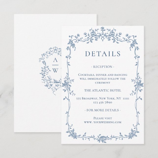 Information om elegant Blue Fransk Garden Blommigt Tilläggskort (Fram/baksida)