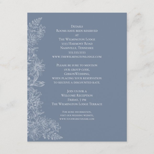 Information om elegant Blue Grått White Blommigt B Tilläggskort (Framsida)