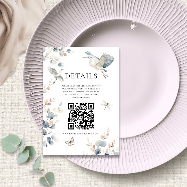 Information om elegant Blue Heron QR-kod Bröllop Tilläggskort (Skapare uppladdad)