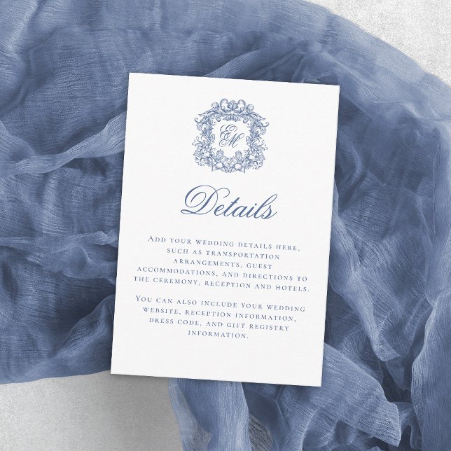 Information om elegant Blue Monogram Vapensköld Br Tilläggskort (Skapare uppladdad)