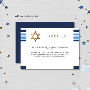Information om elegant Blue och Guld Tallit Pub Mi Tilläggskort