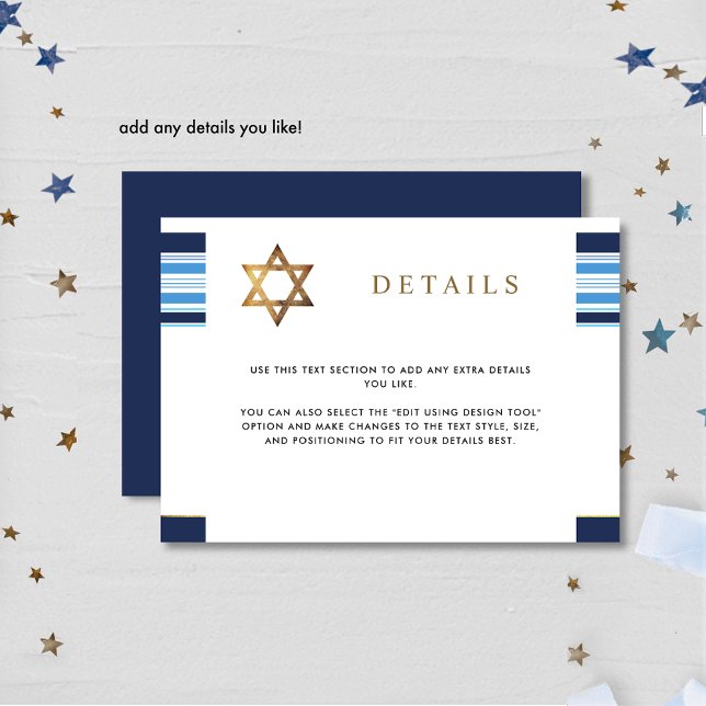 Information om elegant Blue och Guld Tallit Pub Mi Tilläggskort (Skapare uppladdad)