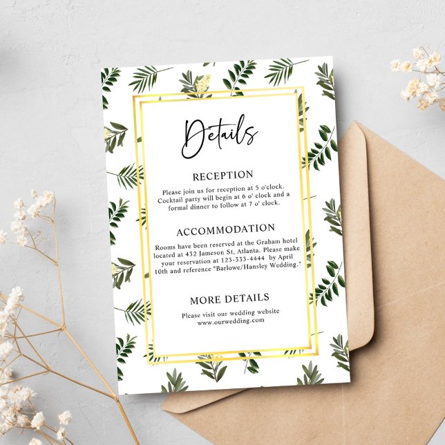 Information om elegant Botaniskt Modern Rustic Brö Tilläggskort (Elegant Botanical Modern Rustic Wedding Details Enclosure Card)