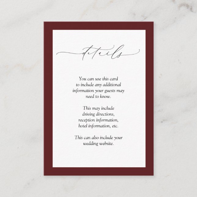 Information om elegant Burgundy  Blommigt Bröllop Tilläggskort (Framsida)