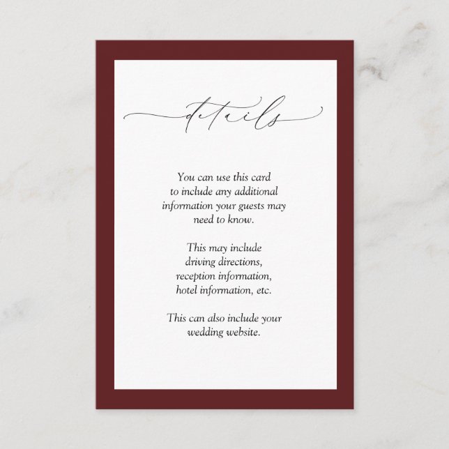 Information om elegant Burgundy  Blommigt Bröllop Tilläggskort (Framsida)