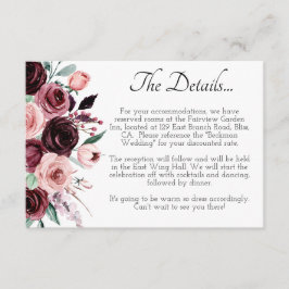 Information om elegant Burgundy Blommigt Bröllop Tilläggskort